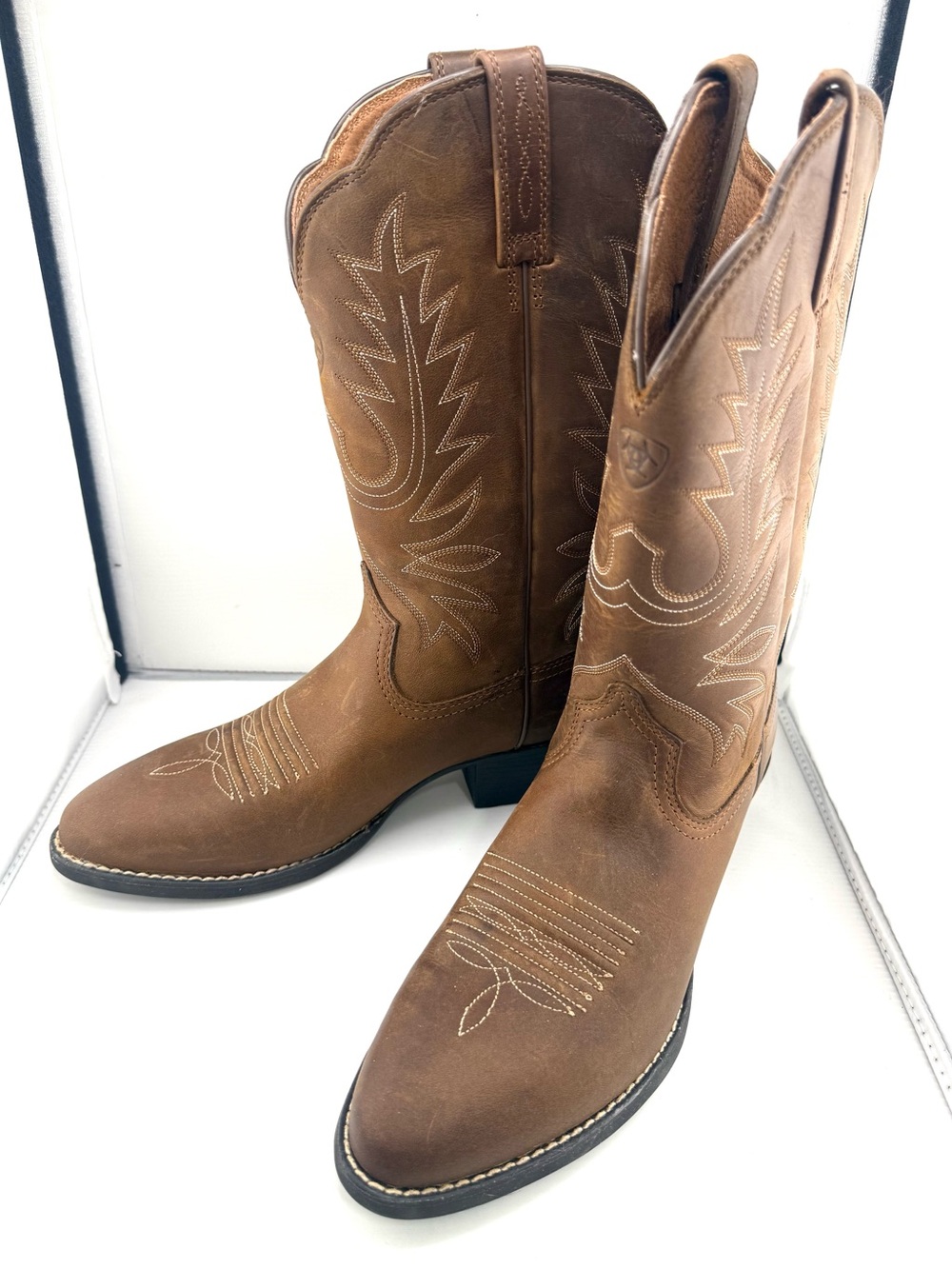 Ariat Heritage R Toe Leather Boots 8 Distressed Brown New Without Box Western